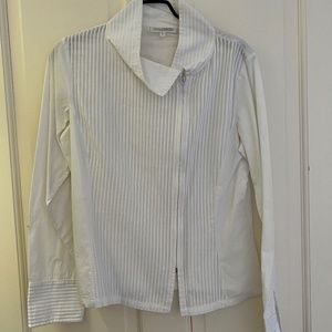 100% cotton high collar white blouse with zipper